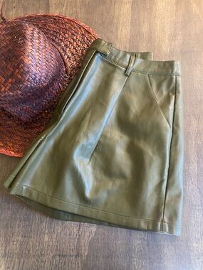 Nasty Gal Olive Green Faux Leather Shorts